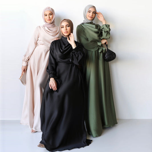 Muslim Pile Collar Robe And Ankle Dress