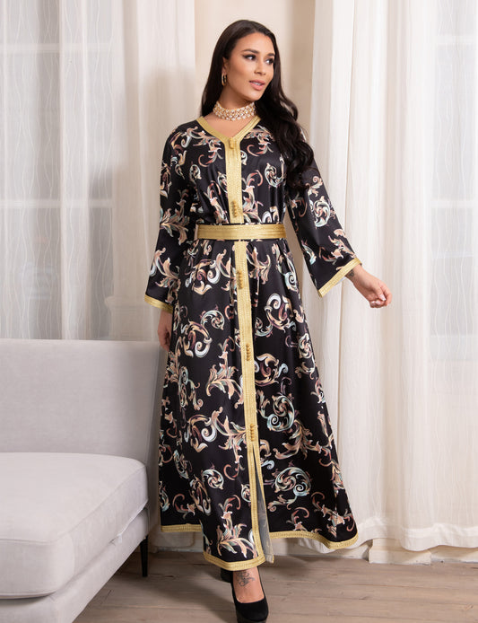 Gedruckt Lange Gürtel Kleid Ramadan Neue Dubai Muslimischen