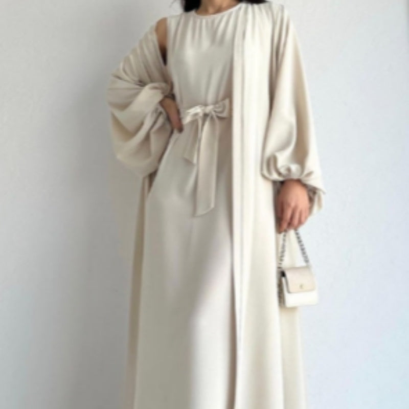 Women's Fashion Muslim Dress Lace-up Waist-controlled Baggy Coat Long