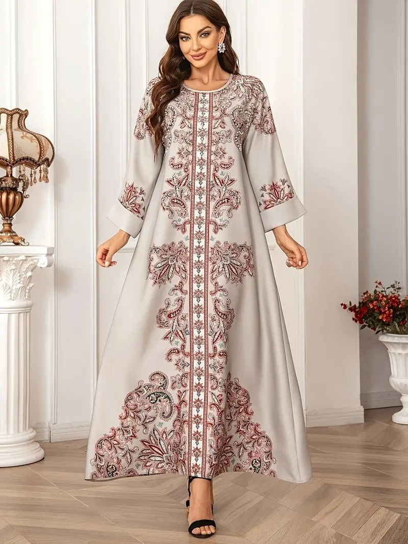 Middle Eastern Style Printed Design Traditional Long Dress