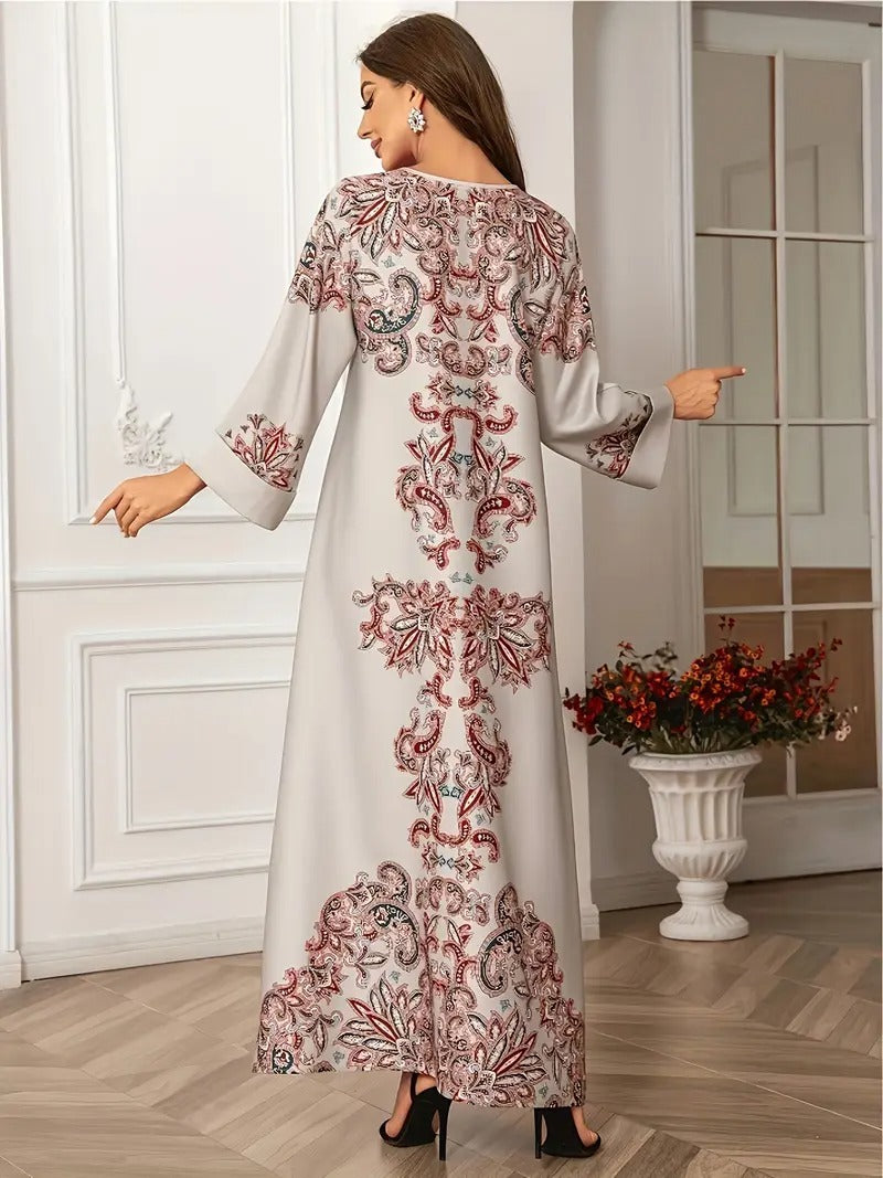 Middle Eastern Style Printed Design Traditional Long Dress