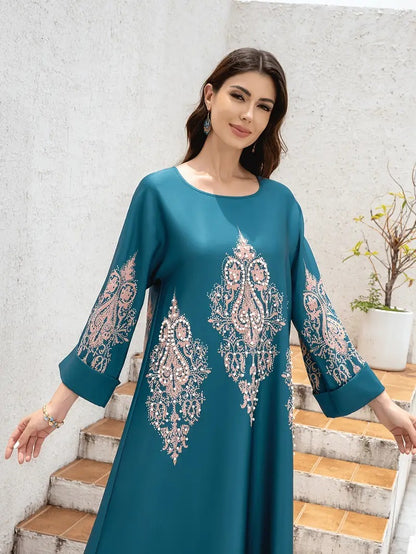 Abaya für Damen aus dem Nahen Osten – langes Gewand mit Blumenmuster