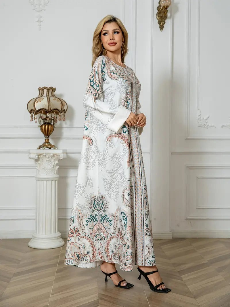 Langes Kaftan-Kleid mit Leopardenmuster für Damen