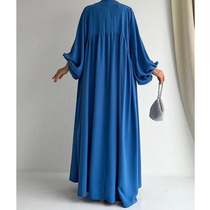 Women's Fashion Muslim Dress Lace-up Waist-controlled Baggy Coat Long