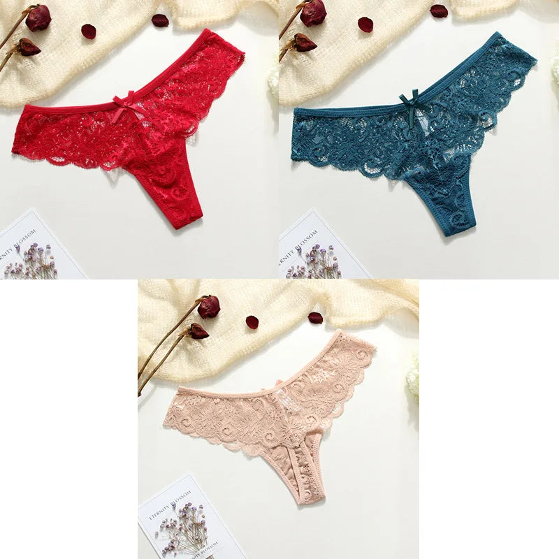 3pcs Sexy Underwear Woman Thongs Panties Lace G-String T-back Female Underwear Sexy Lace Thongs Underpants Panties For Woman