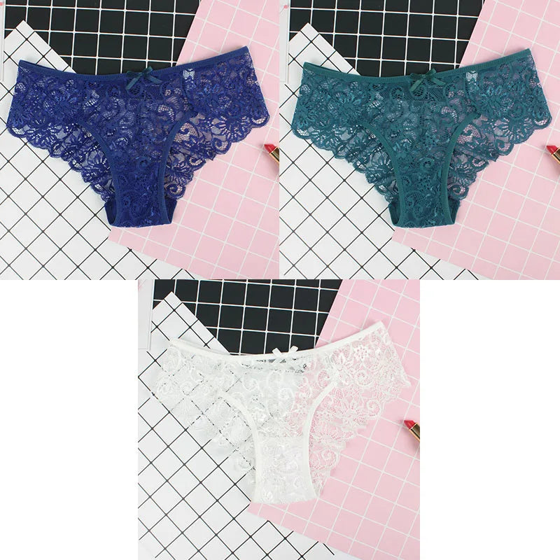 3 teile/paket Sexy Frauen Spitzenhöschen Unterwäsche Spitzenslip Transparent Floral Bogen Weiche Dessous Sexy Mode Höschen Für Damen