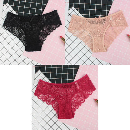 3pcs/Pack Sexy Women Lace Panties Underwear Lace Briefs Transparent Floral Bow Soft Lingerie Sexy Fashion Panties For Ladies