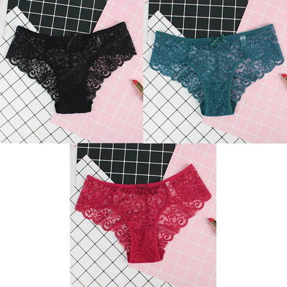 3pcs/Pack Sexy Women Lace Panties Underwear Lace Briefs Transparent Floral Bow Soft Lingerie Sexy Fashion Panties For Ladies