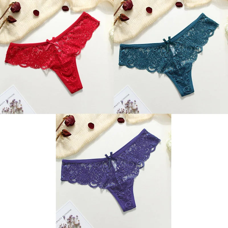 3pcs Sexy Underwear Woman Thongs Panties Lace G-String T-back Female Underwear Sexy Lace Thongs Underpants Panties For Woman