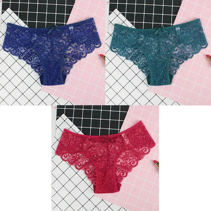 3pcs/Pack Sexy Women Lace Panties Underwear Lace Briefs Transparent Floral Bow Soft Lingerie Sexy Fashion Panties For Ladies