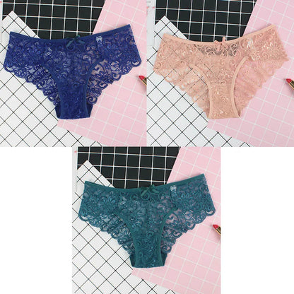 3pcs/Pack Sexy Women Lace Panties Underwear Lace Briefs Transparent Floral Bow Soft Lingerie Sexy Fashion Panties For Ladies