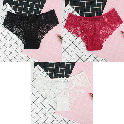 3pcs/Pack Sexy Women Lace Panties Underwear Lace Briefs Transparent Floral Bow Soft Lingerie Sexy Fashion Panties For Ladies