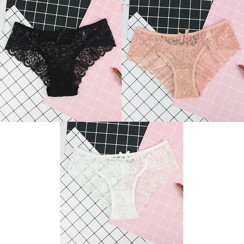 3pcs/Pack Sexy Women Lace Panties Underwear Lace Briefs Transparent Floral Bow Soft Lingerie Sexy Fashion Panties For Ladies