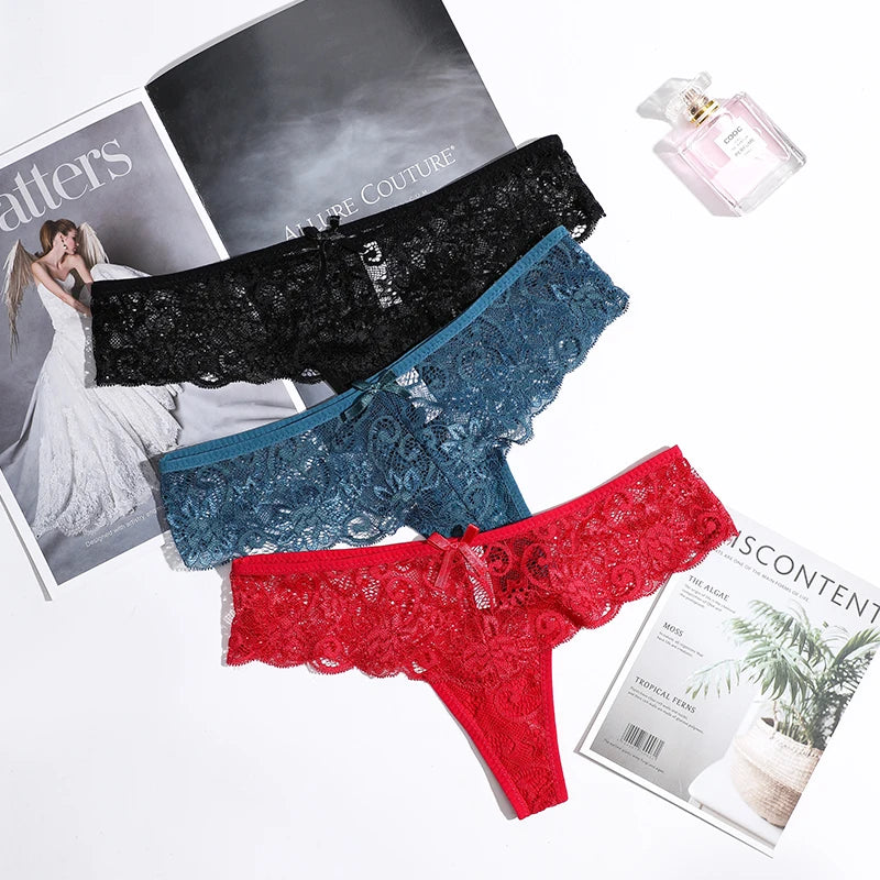 3pcs Sexy Underwear Woman Thongs Panties Lace G-String T-back Female Underwear Sexy Lace Thongs Underpants Panties For Woman