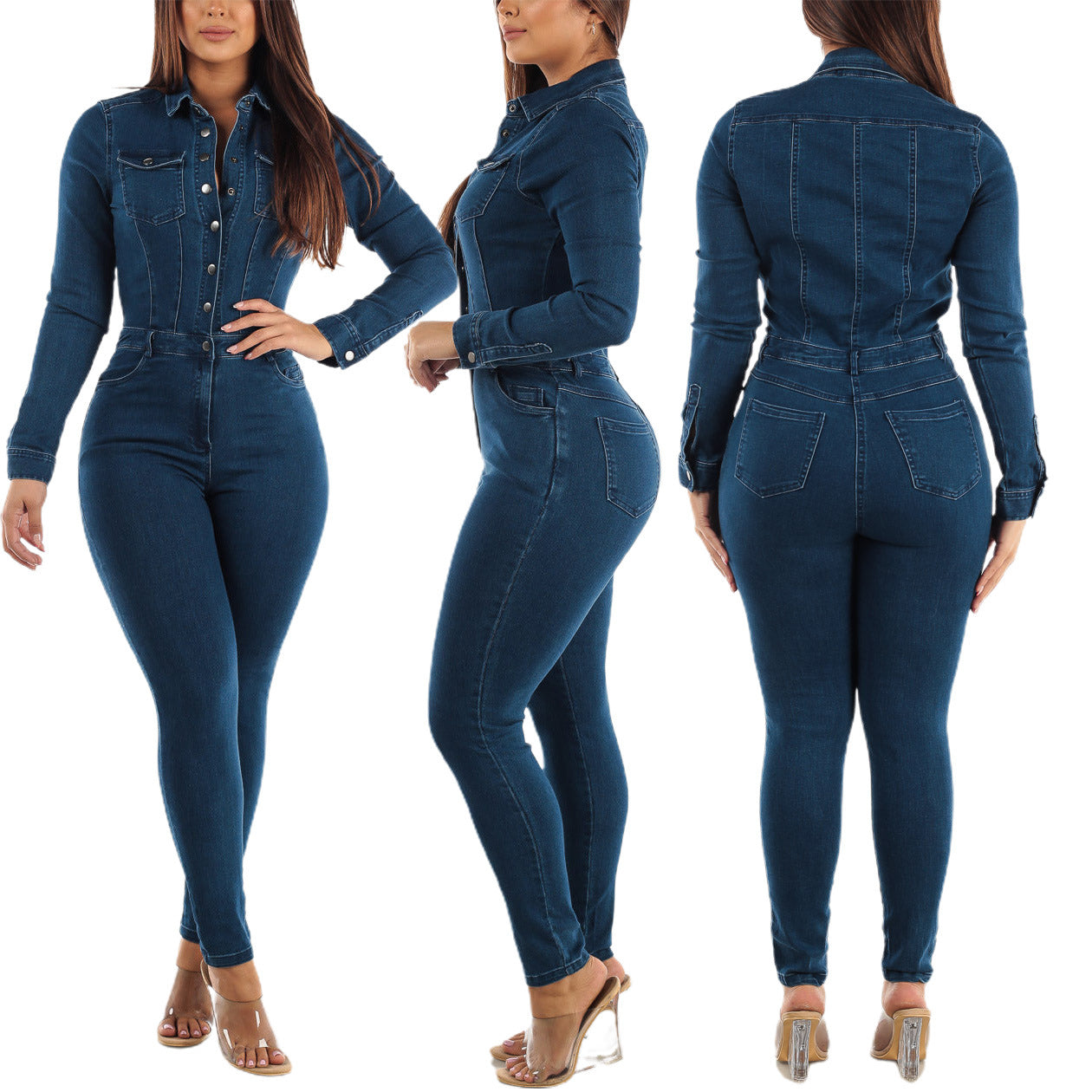 Elastischer Jumpsuit aus Denim in Knöchelwaschung