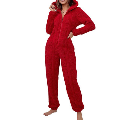 Cute Thermal Coral Fleece Hooded One-piece Pajamas