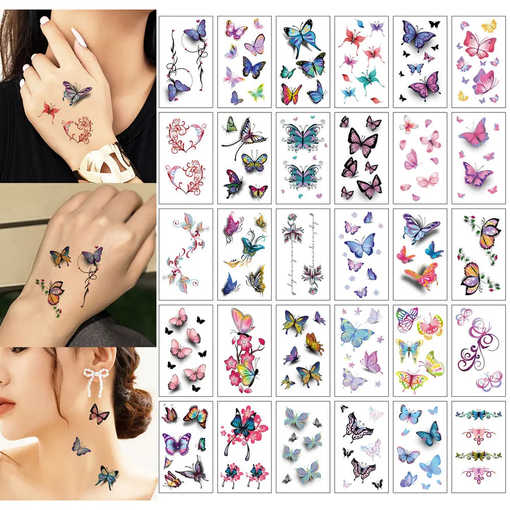 30Pcs Black Flower Tattoo Stickers Butterfly Rose Moon Star Small Temporary Tattoos Mandala Fake Tattoo for Hand Body Chest