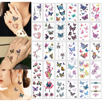 30Pcs Black Flower Tattoo Stickers Butterfly Rose Moon Star Small Temporary Tattoos Mandala Fake Tattoo for Hand Body Chest