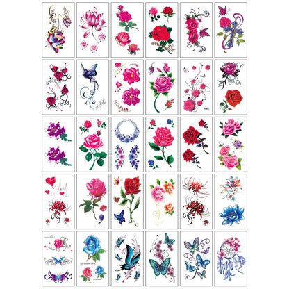 30Pcs Black Flower Tattoo Stickers Butterfly Rose Moon Star Small Temporary Tattoos Mandala Fake Tattoo for Hand Body Chest