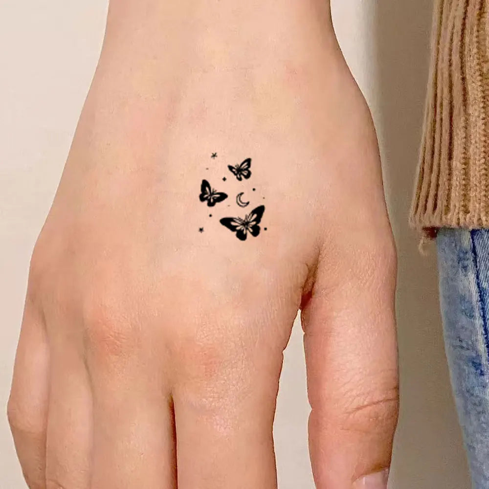 30pcs Instant Finger Tattoo Stickers Waterproof Temporary Tattoos for Women Men Butterfly Flower Fake Tattoo for Hand Body Art