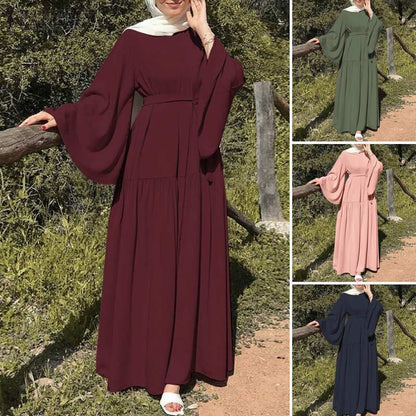 Muslimische Damenbekleidung, lässiges langes Swing-Kleid mit Glockenärmeln und Gürtel